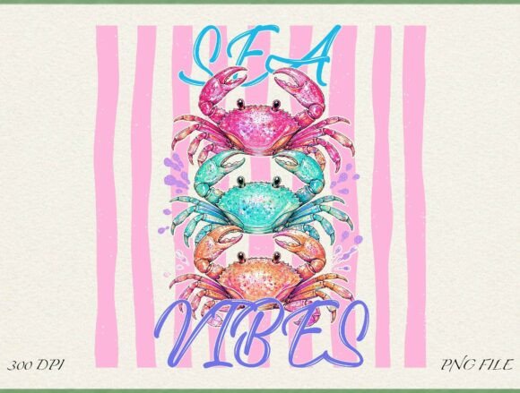Capturing the Coast: Using Sea Vibes Crab Beach PNG Design